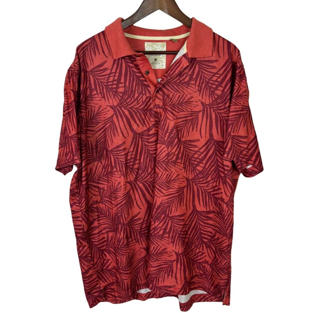 Tasso Ella Island Red Leaf Print Sun Protection Short Sleeve Polo Shirt Mens XXL